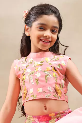 Pink printed chanderi lehenga