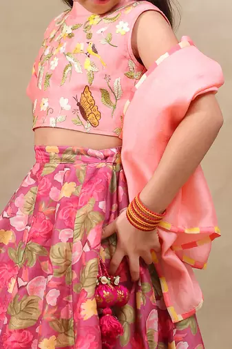 Pink printed chanderi lehenga
