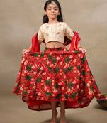 Red printed chanderi lehenga