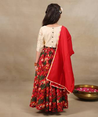 Red printed chanderi lehenga 4