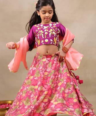 Purple printed chanderi lehenga 1