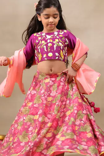 Purple printed chanderi lehenga