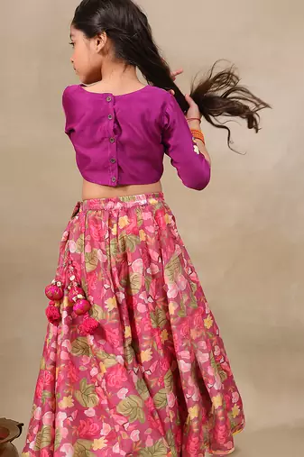 Purple printed chanderi lehenga