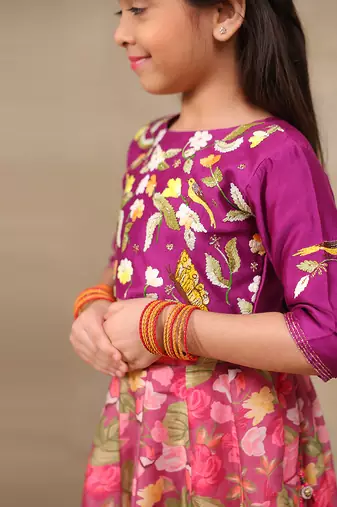 Purple printed chanderi lehenga