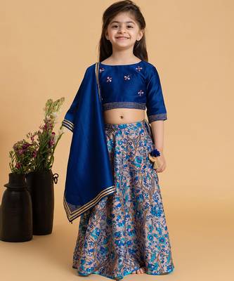 Blue printed chanderi lehenga 1