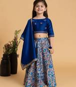 Blue printed chanderi lehenga