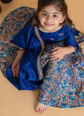 Blue printed chanderi lehenga 2