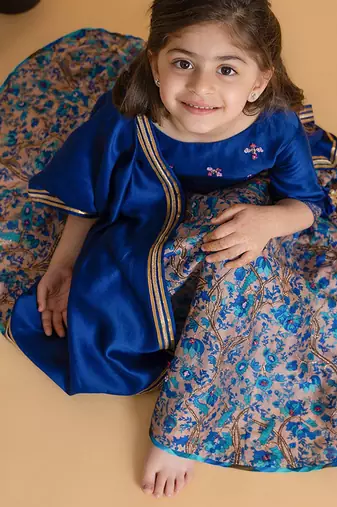 Blue printed chanderi lehenga