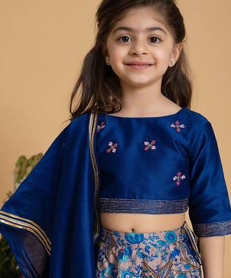Blue printed chanderi lehenga 3