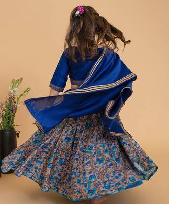 Blue printed chanderi lehenga 4
