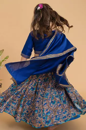 Blue printed chanderi lehenga
