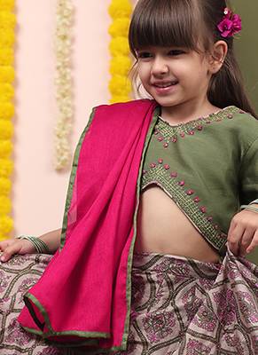 Green printed chanderi lehenga 1
