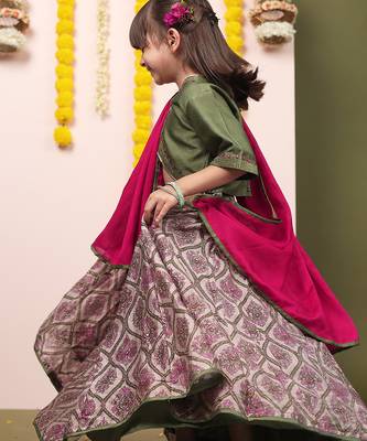Green printed chanderi lehenga 2