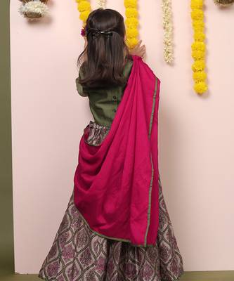 Green printed chanderi lehenga 3