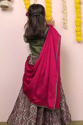Green printed chanderi lehenga