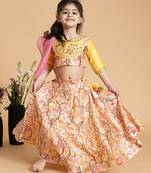 Yellow printed chanderi lehenga