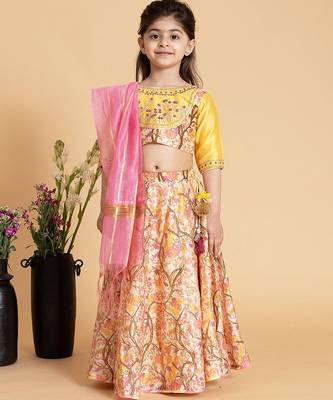 Yellow printed chanderi lehenga 2