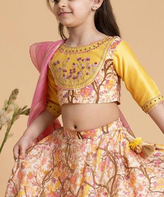 Yellow printed chanderi lehenga 3