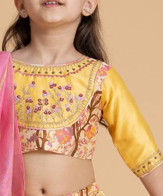 Yellow printed chanderi lehenga 4