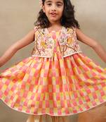 Yellow printed chanderi kurta set