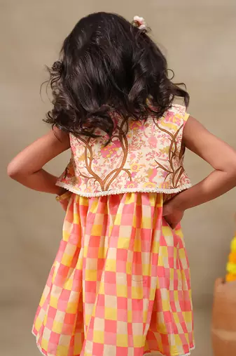 Yellow printed chanderi kurta set