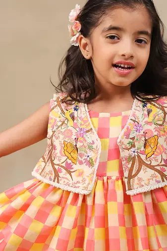 Yellow printed chanderi kurta set