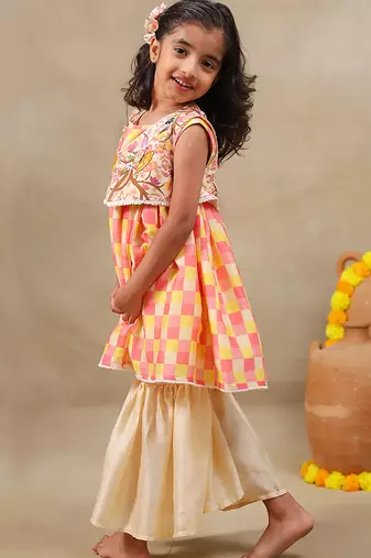 Yellow printed chanderi kurta set