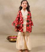 Red printed chanderi kurta set
