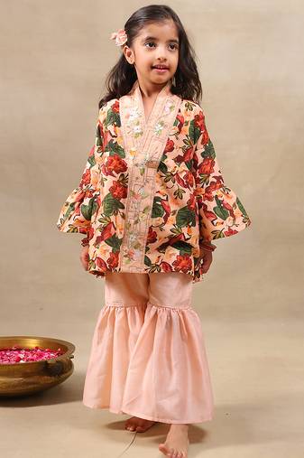 Multicolor printed chanderi kurta set