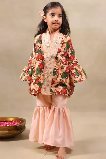 Multicolor printed chanderi kurta set