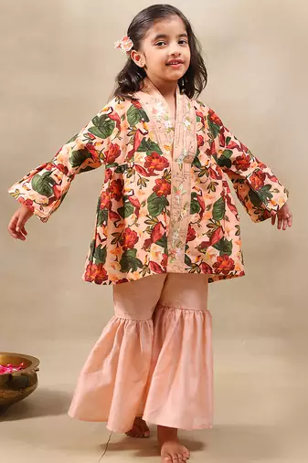 Multicolor printed chanderi kurta set