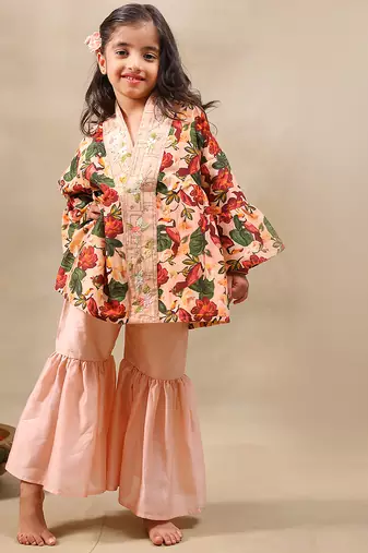 Multicolor printed chanderi kurta set