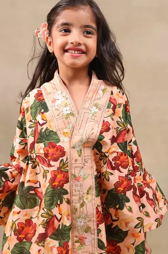 Multicolor printed chanderi kurta set