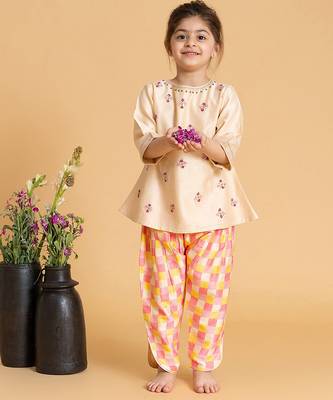 Pink printed chanderi kurta set 1