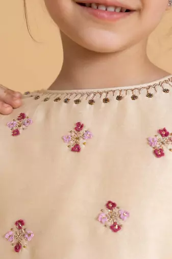 Pink printed chanderi kurta set