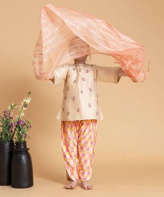Pink printed chanderi kurta set 3