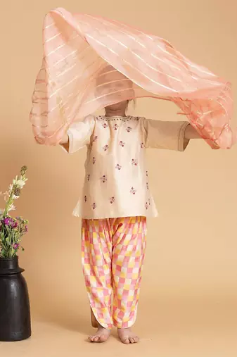 Pink printed chanderi kurta set