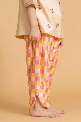 Pink printed chanderi kurta set