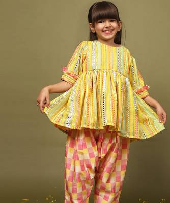 Yellow plain georgette co ord set 1