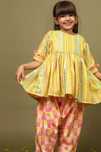 Yellow plain georgette co ord set