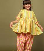 Yellow plain georgette co ord set