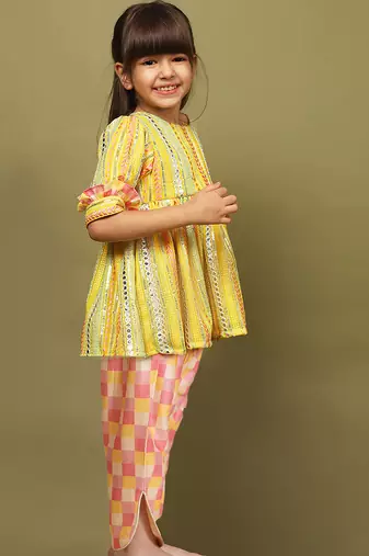 Yellow plain georgette co ord set