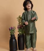 Green embroidered chanderi nehru jacket set