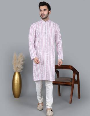 Men's light purple sequence tread work kurta with cream churidar (rg-50621-36) 1