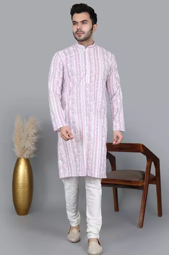 Men's light purple sequence tread work kurta with cream churidar (rg-50621-36)