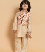 Gold printed chanderi nehru jacket set