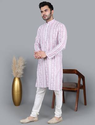 Men's light purple sequence tread work kurta with cream churidar (rg-50621-36) 2