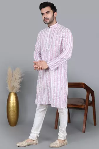 Men's light purple sequence tread work kurta with cream churidar (rg-50621-36)