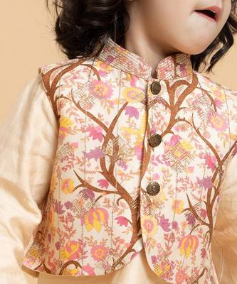 Gold printed chanderi nehru jacket set 2