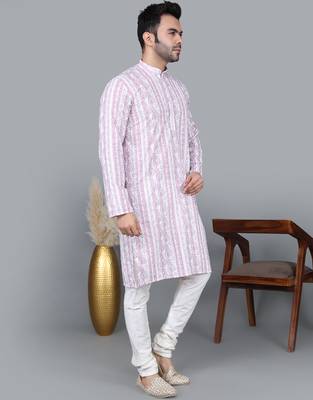 Men's light purple sequence tread work kurta with cream churidar (rg-50621-36) 3